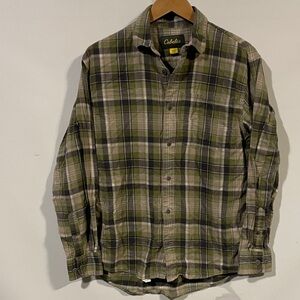 Cabela's Men's Olive and Beige Plaid flannel button down Shirt